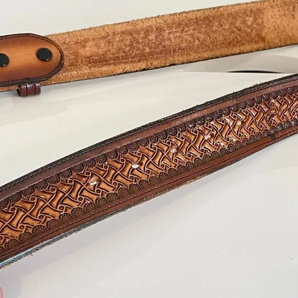 Vintage Brazos Joe Belt Co. Tooled Leather w/ Lion’s Head Buckle — Made in USA Vintage Brazos Joe Belt Co. Tooled Leather w/ Lion main image 3